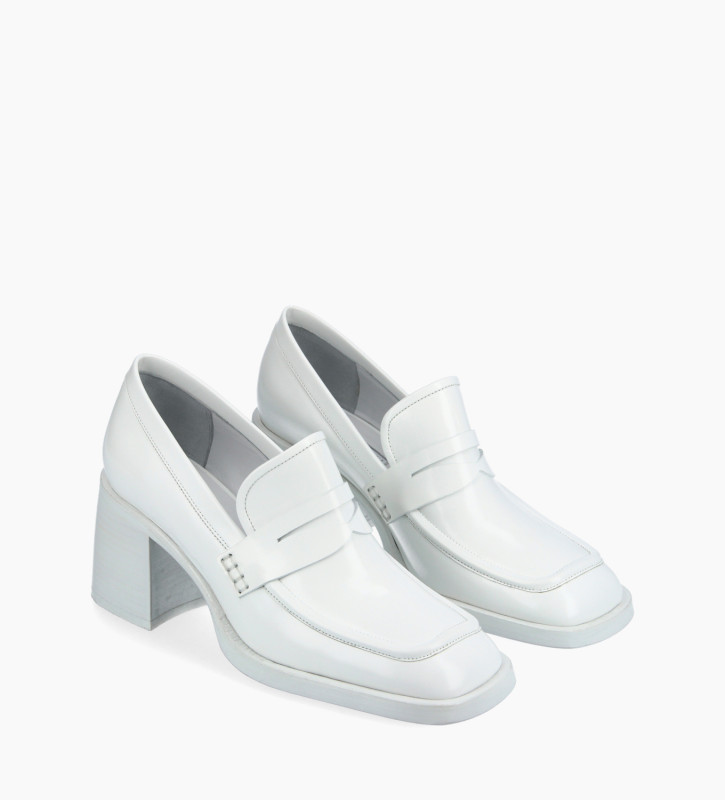 heeled loafers white