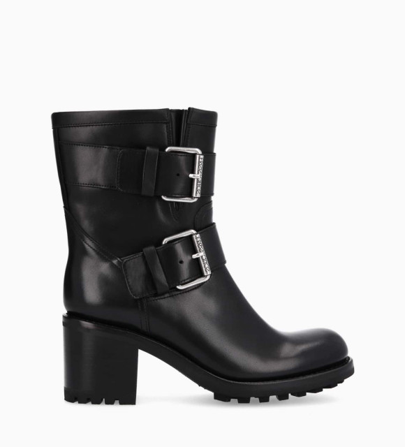 Biker boot with buckle Justy 7 Washed embossed python leather Black Free Lance for women