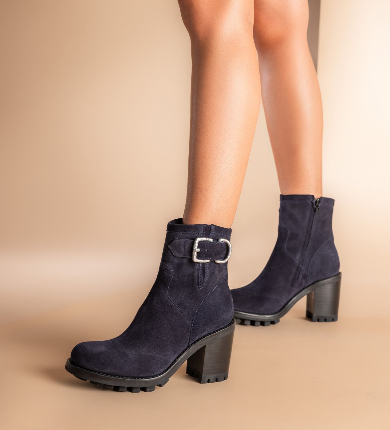 Biker boot with buckle Justy 90 Suede leather Navy Free Lance for women