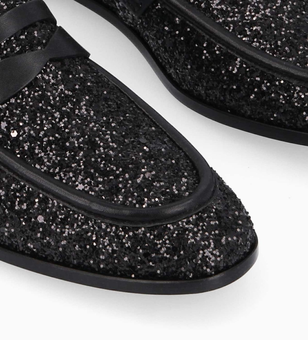 Squared heeled loafer Ana s Glitter canvas Calf leather Onyx Black Free Lance for women