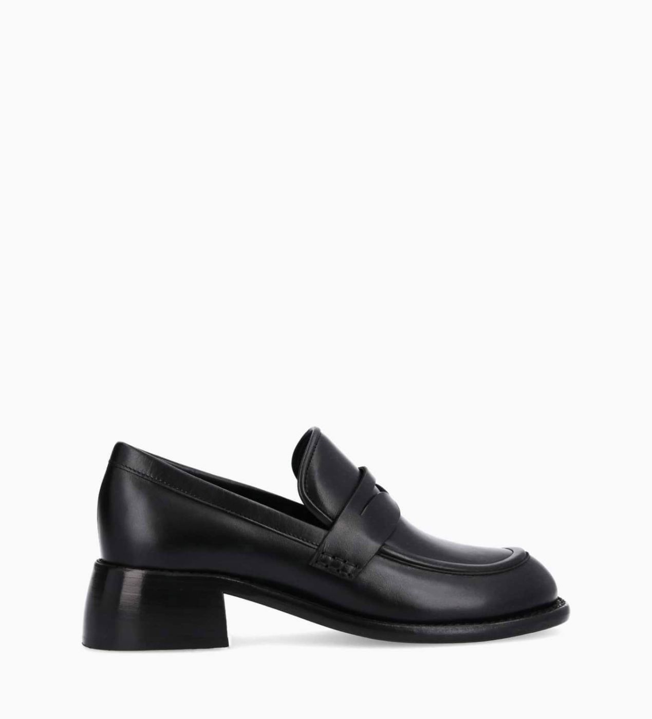 Black leather cheap heeled loafers womens