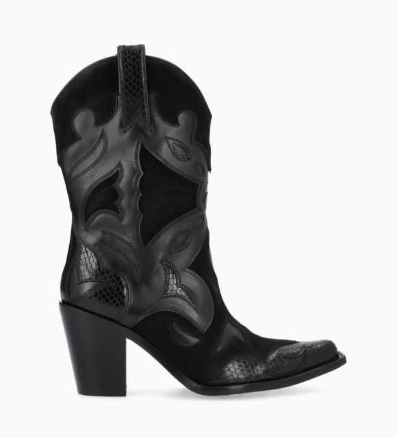 Western Talon Western Boot - Andrea 80 - Kulit Printed Snake/Velvet/Leather Leather Leather - Hitam