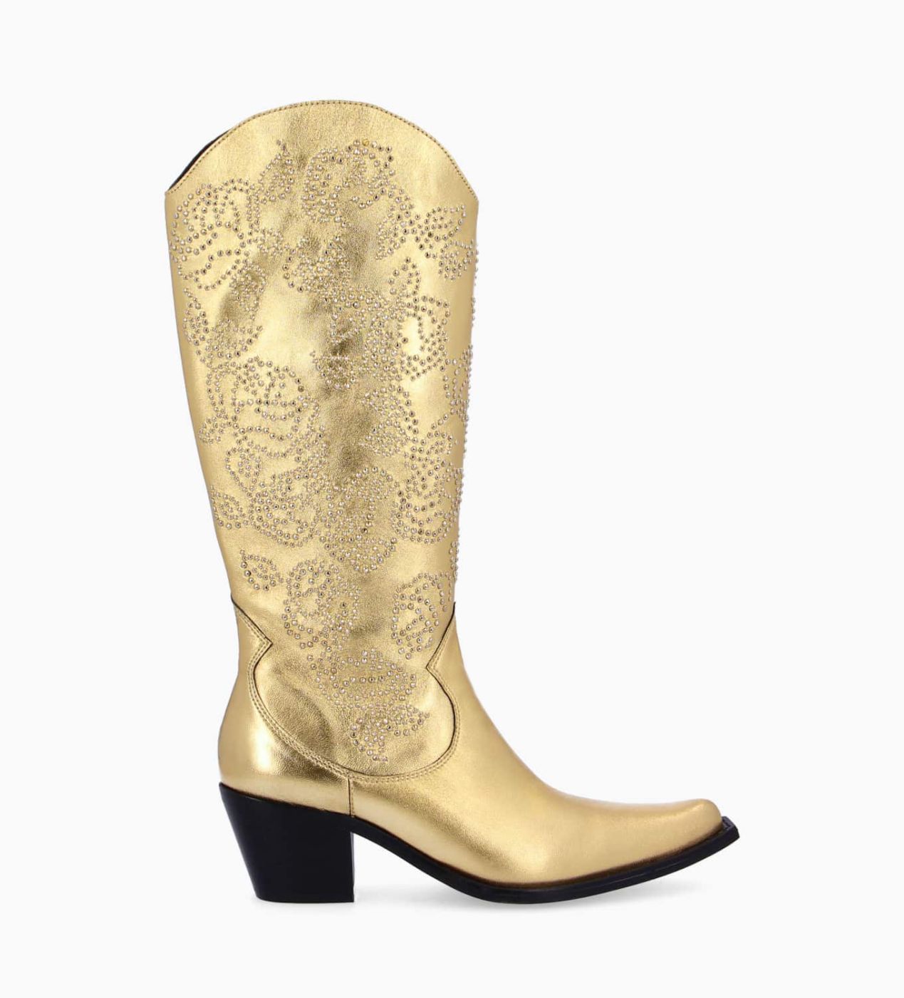 Cowboy high boot with studs Ruby 50 Metallic leather Gold Free Lance for women