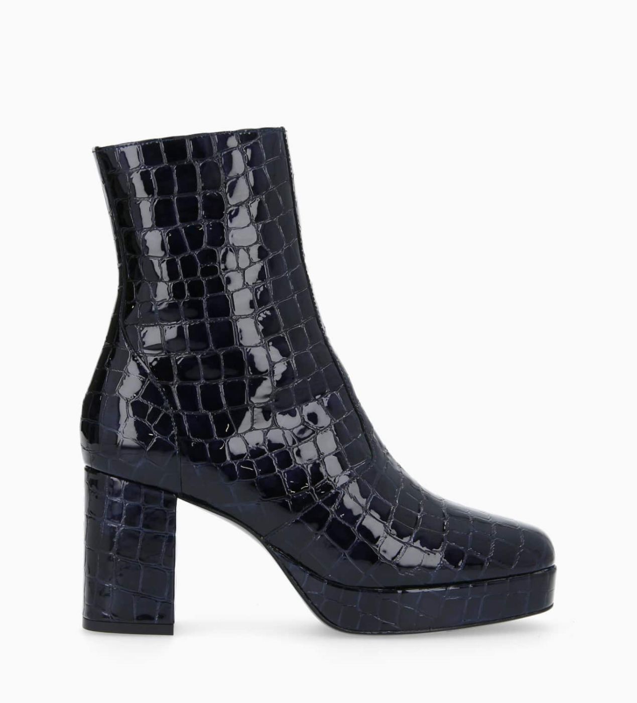 Heeled zipped boot Carlotta 70 Patent crocodile print leather Black for women