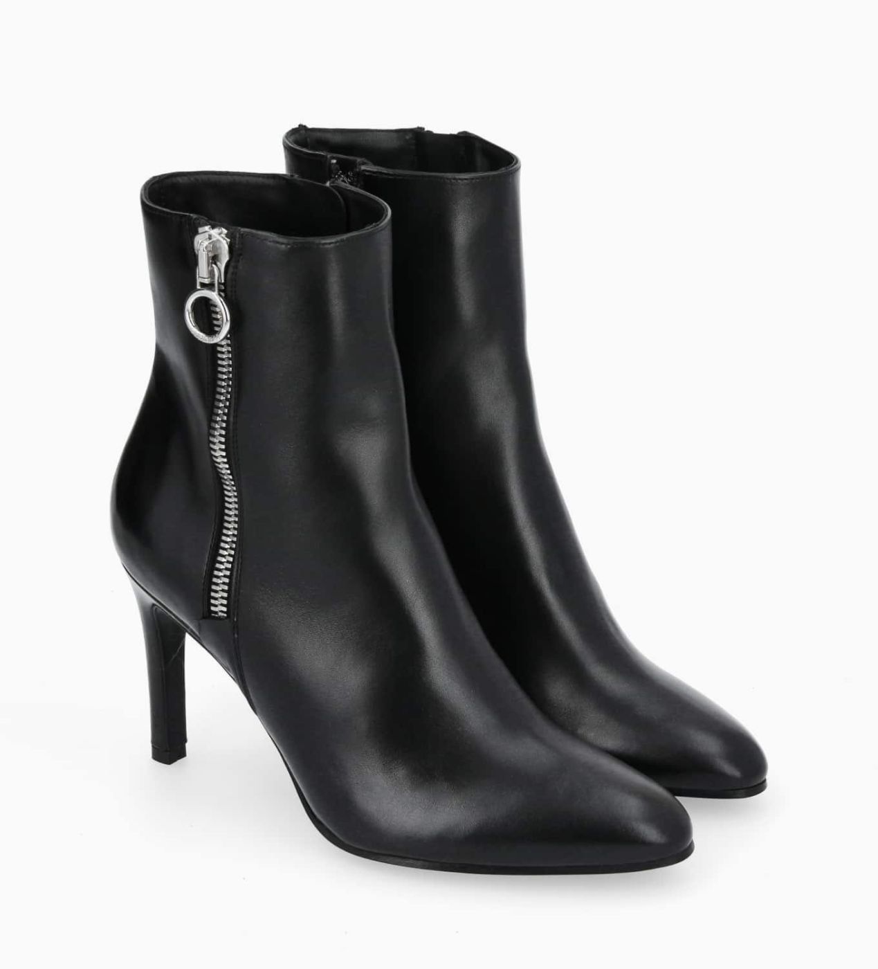 Heeled zipped boot Steffy 85 Smooth shiny calf leather Black for women