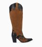 Other image of Embroidered western heeled high boot - Terry 80 - Suede leather/Lizard print leather - Black/Brown