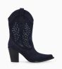 Other image of Embroidered heeled western boot with studs - Tippi 80 - Suede leather/Snake print leather - Navy